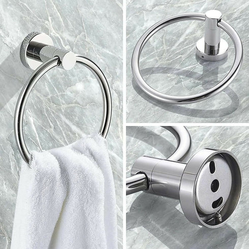 3 Piece Chrome Towel Bar Ring & Roll Holder Bathroom Accessory Set