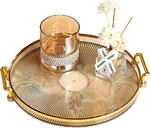 Luxury Round Decorative Serving Tray with Handles