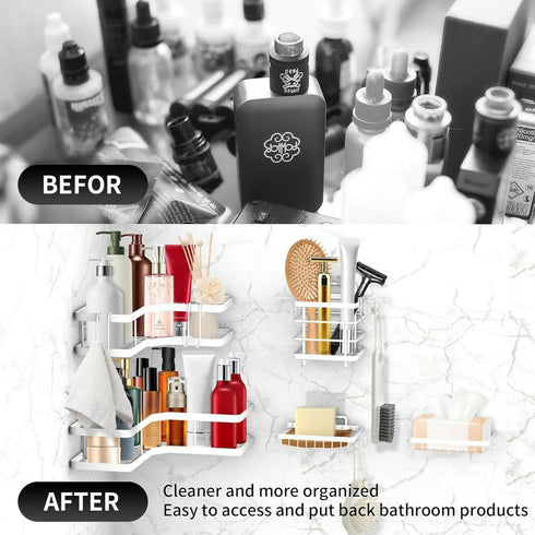 5 Piece Set Metal Triangle Corner Storage Rack For Bathroom Shower - White