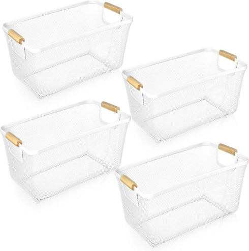 4 Pcs Metal Wire Basket with Wooden Handles