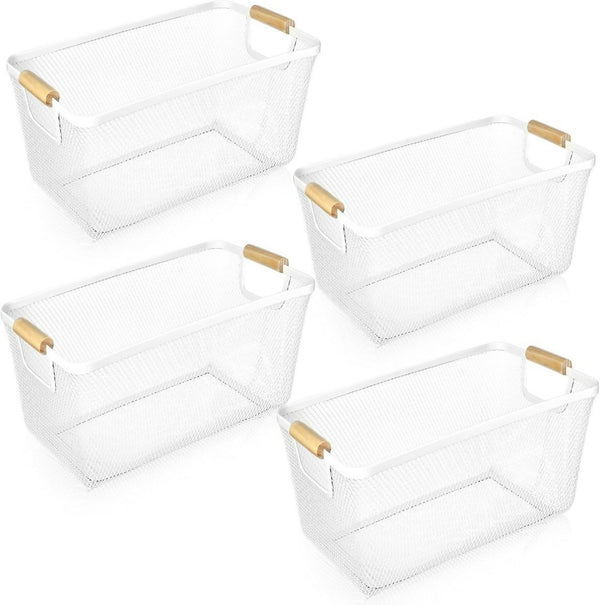 4 Pcs Metal Wire Basket with Wooden Handles