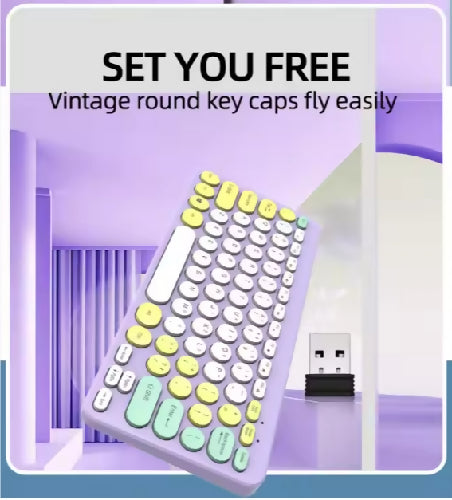 Retro 2.4GHz Wireless Keyboard and Mouse Combo Set.