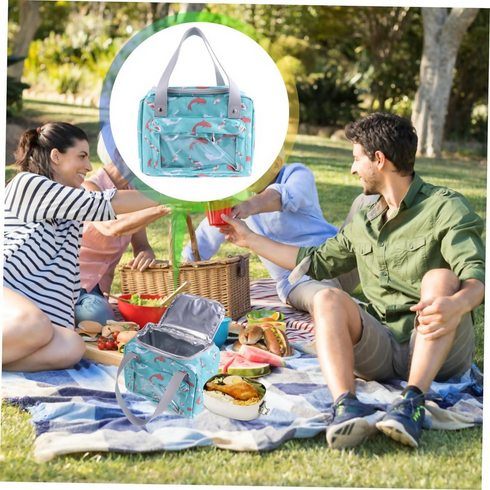 Insulated Thermal Breakfast Lunch Bag - Red & White Fish