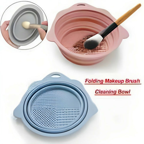 Silicone Make-Up Brushes Cleaner Folding Bowl - Blue