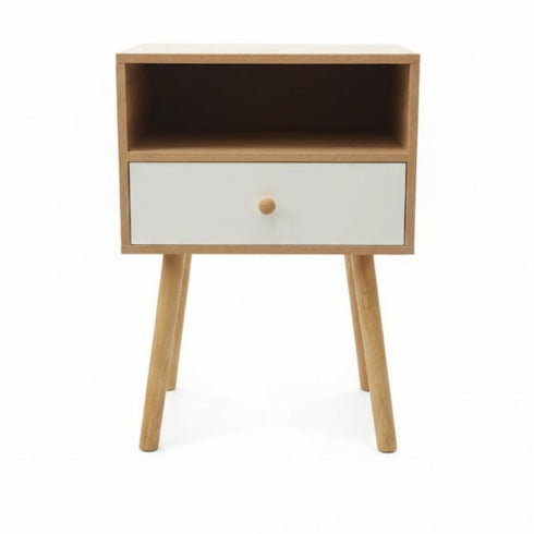 Counter Square Side Table With Drawer-Bedside Night Stand-FU7005-Brown