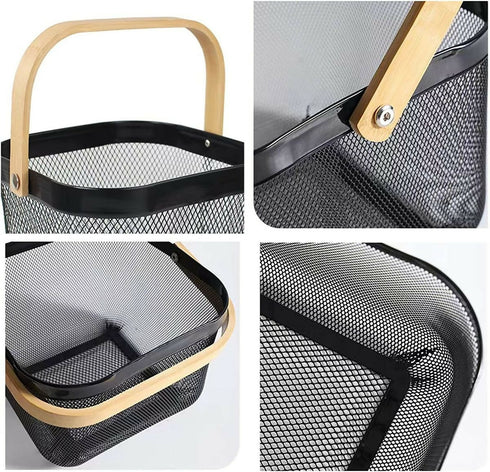 Mesh Storage Basket with Bamboo Handle