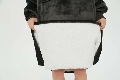 Kids Oversized Thick Warm Blanket Hoodie For Winter - Black