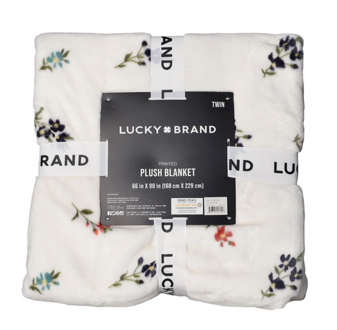 Twin Plush Blanket 168cm - White with Flowers
