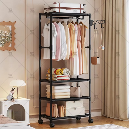 Black - Metal Multi-functional Coat Rack & Clothes Hanger with Simple Modern Design for Household Bedroom Floor Storage