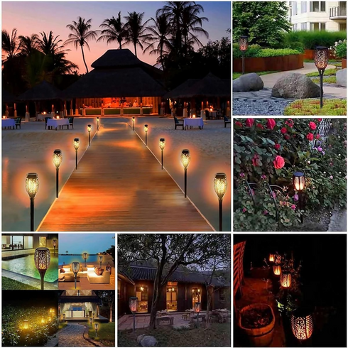 Pack of 4 - Solar LED Outdoor Garden Torch Flame Lights