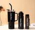 3 Piece Sports Water Bottle Set With Straw- Black