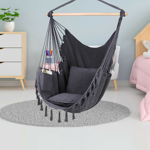 Portable Outdoor Hammock Swing Chair with Comfort Cushions, Black