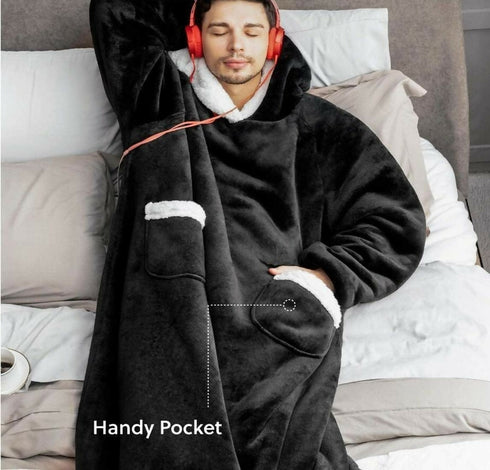 Fleece Hoodie Warm-Wear Onesie Extra Length - Black