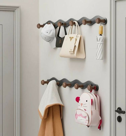 Wall Mount 5 Hooks Walnut Coat Racks