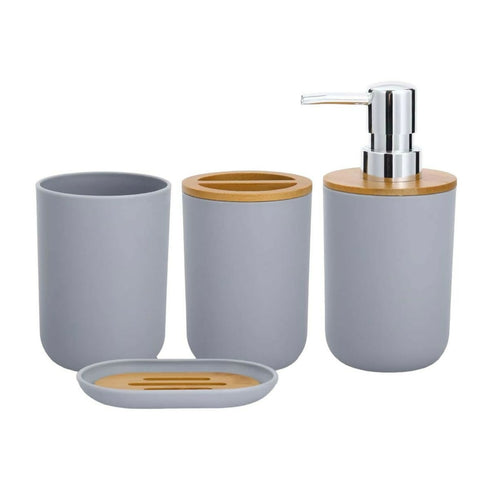 4 Piece Eco-Friendly Bathroom Accessory Set Bamboo Plastic Bathroom Set - Grey