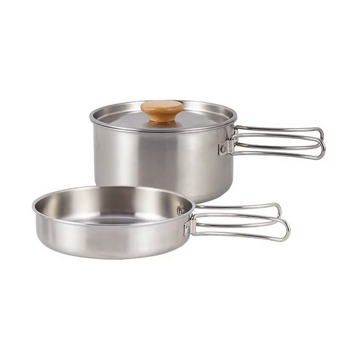 2Pcs Camping picnic Pan Pot Stainless Steel Cookware Set
