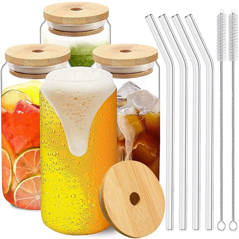 Cocktail Glass with a Bamboo Lid with Straw