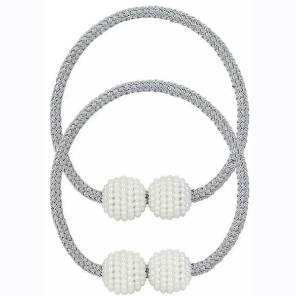 Magnetic Curtain Rope Tieback with Pearl Design End - Grey