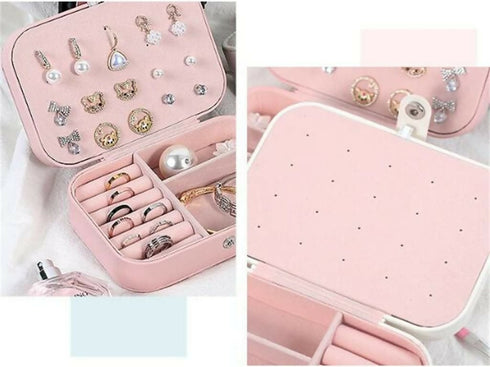 Flip Double Layer Jewelry Box Portable Jewelry Storage Box - pink