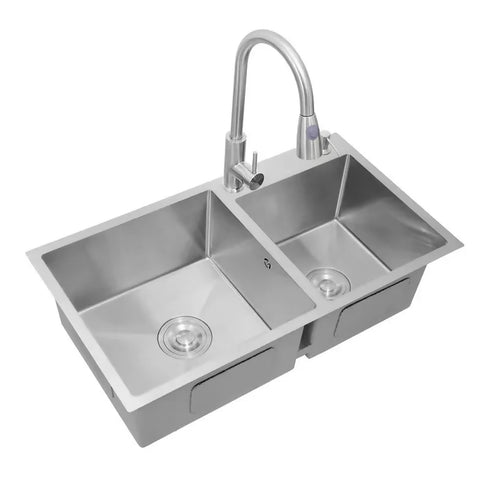 Stainless Steel Brushed Double Bowl Handmade Kitchen Sink