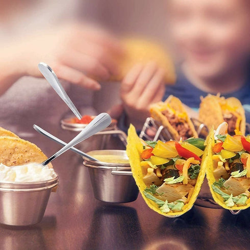 Stainless Steel Taco Holder with 2 Sauce Bowls