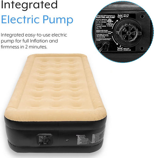 High Raised Airbed, Inflatable Single Air Mattress with Built-In Electric Pump