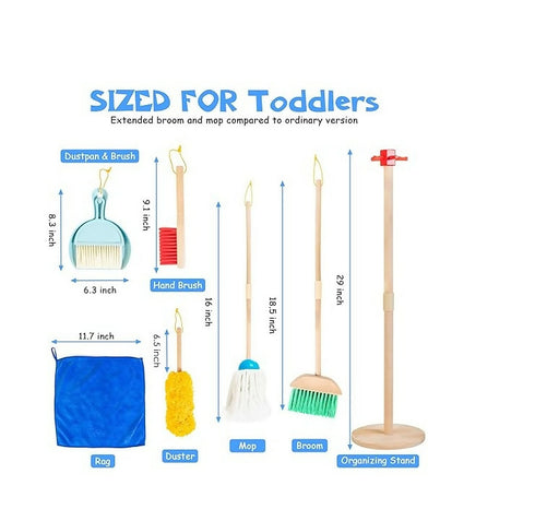 Wooden Kids Cleaning Set for Toddlers 8 Pieces