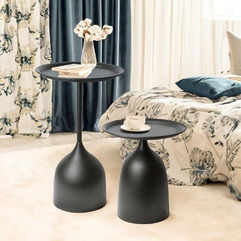 Set of 2 Modern Black Nesting Round Side Tables