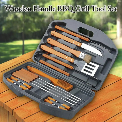 18-Piece Stainless-Steel BBQ Set with Carrying Case