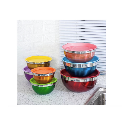 10 Piece Set Stainless Steel Mixing Bowls With Colorful Lids