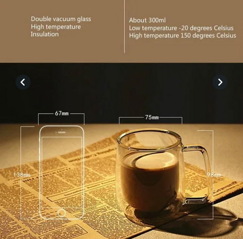 Heat-Resistant Double-Walled Cappuccino Glasses Coffee Glasses, Set of 2 - Tall -300ML