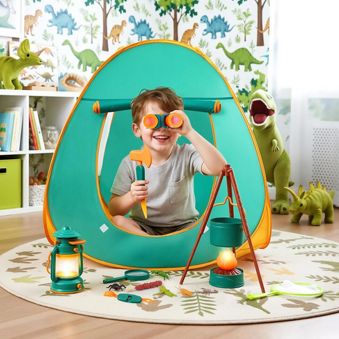 19PCS Kids Camping Toy Set PopUp Play Tent Outdoor&Indoor Pretend Play Gift