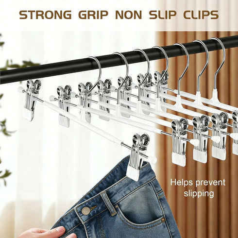 10 Pack Pants Hangers Metal Clip Hanger Adjustable Non Slip Strong Grip