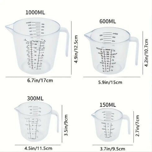 4 Pcs Plastic Measuring Cup -150ml*300ml*600ml*1000ml