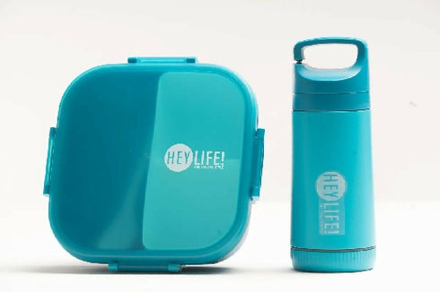 Hey life 900ml 3 compartment lunch box with water bottle-Blue