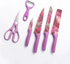 6pcs kitchen colorful flower pattern knife set - Pink