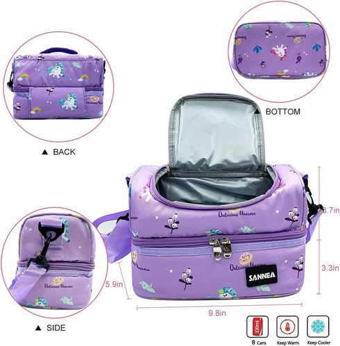 Purple Pony Insulated Lunch Bag Cooler Bag with Shoulder Strap - 7L