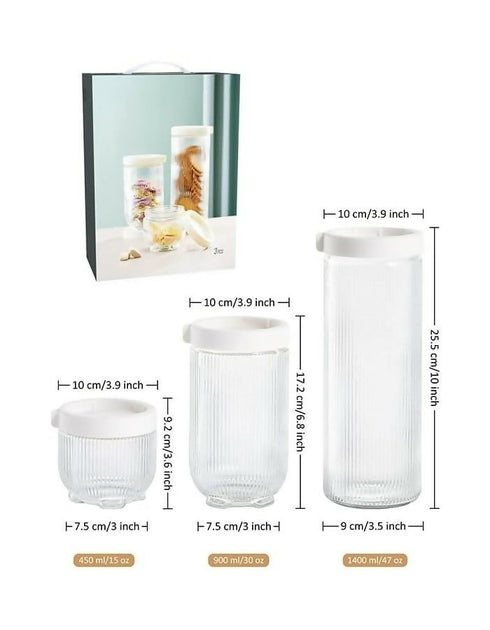 Set of 3 Glass Storage Jars Storage Containers