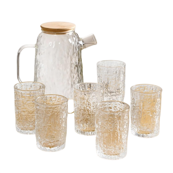 Textured Glass Carafe with Tumblers