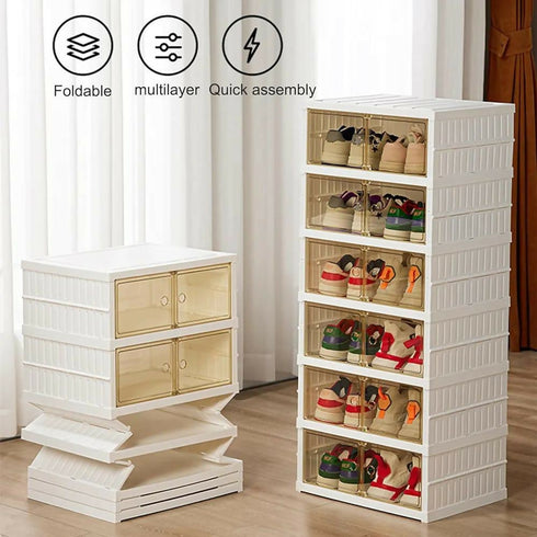 Foldable Shoe Rack Organizer For Closet 12-24 Pairs Plastic Collapsible Shoes