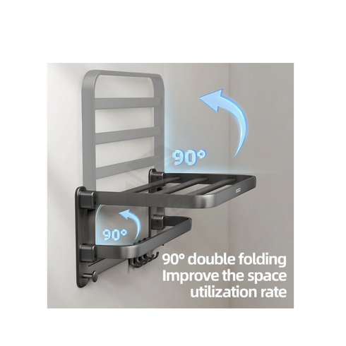 Wall-Mounted Towel Rack with Double-Layer Shelf and Hooks