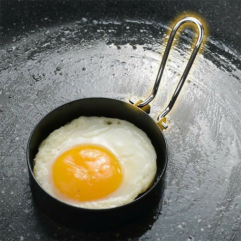 Foldable Handle 4 Pieces Coating Stainless Steel Round Fried Egg Ring with Oil Brush