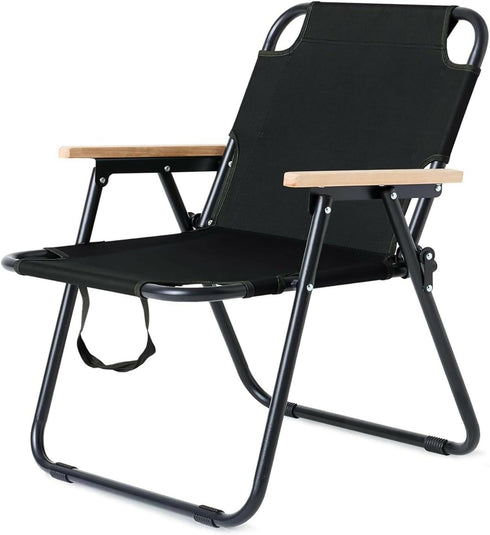 Folding Camping Chair with Handle, Wooden Armrests