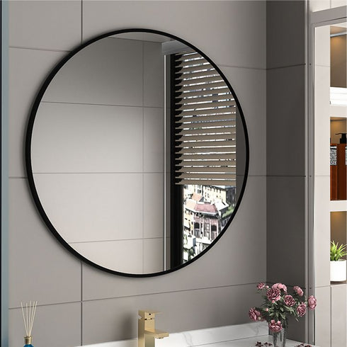 Modern Round Wall Mirror Frame - 60cm Black