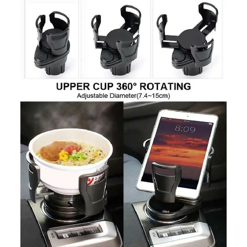Car Cup Holder Double Extender Adapter 360 Degree Rotatable