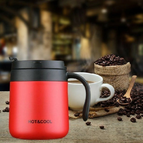500ml Stainless Steel Thermos Coffee Mug with Handle-Red