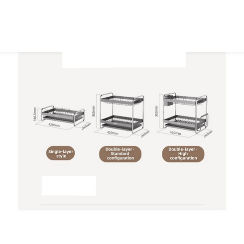 Dish Drying Rack, Carbon Steel, Single-Layer with Drip Tray - Gray
