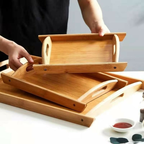 Bamboo Serving Tray Set - 3-Piece