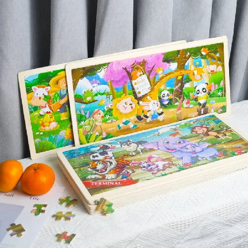 98-Piece Cartoon Educational Wooden Jigsaw Puzzle DIY Toy for Boys and Girls