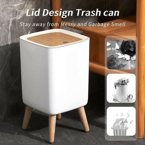 Trash Can With Lid Press Cover Portable Height Foot Standing Trash Can - Square
